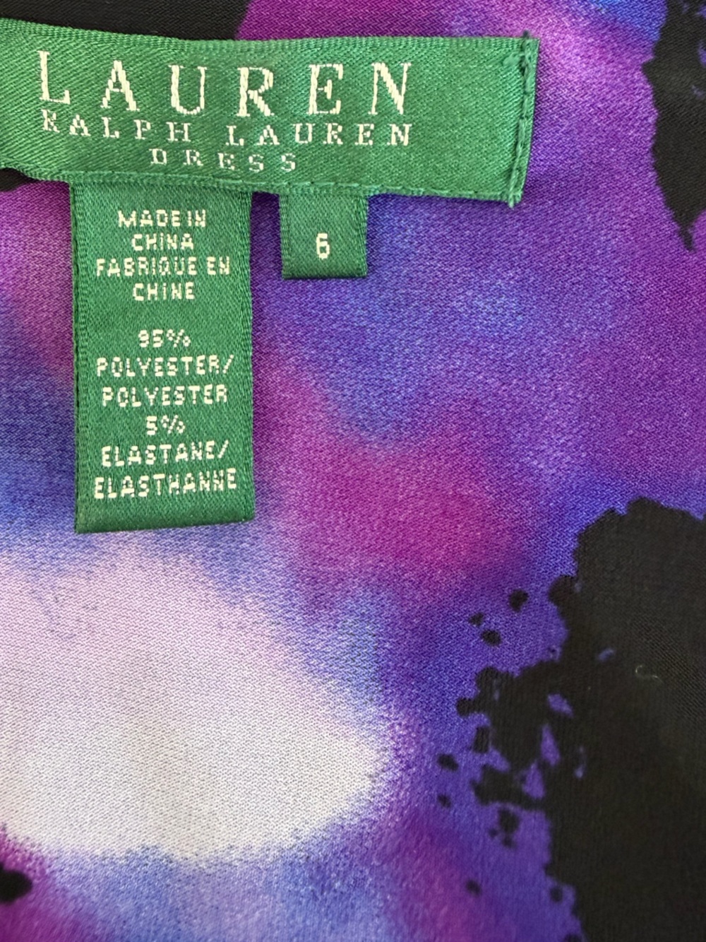 Lauren Ralph Lauren Floral Sheath Dress Size 6 Purple Blue Ruched V-Neck Classic - Picture 5 of 6